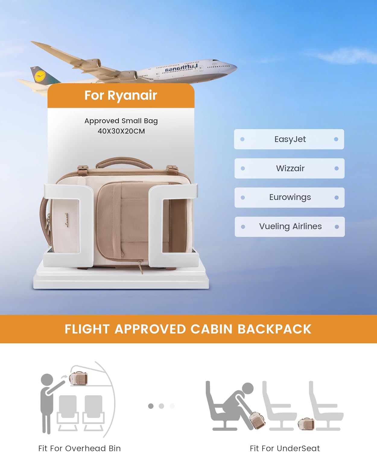 Thumbnail 2 de LOVEVOOK Ryanair Cabin Bags 40x30x20 Underseat Bag Backpack – Lightweight Carry-On
