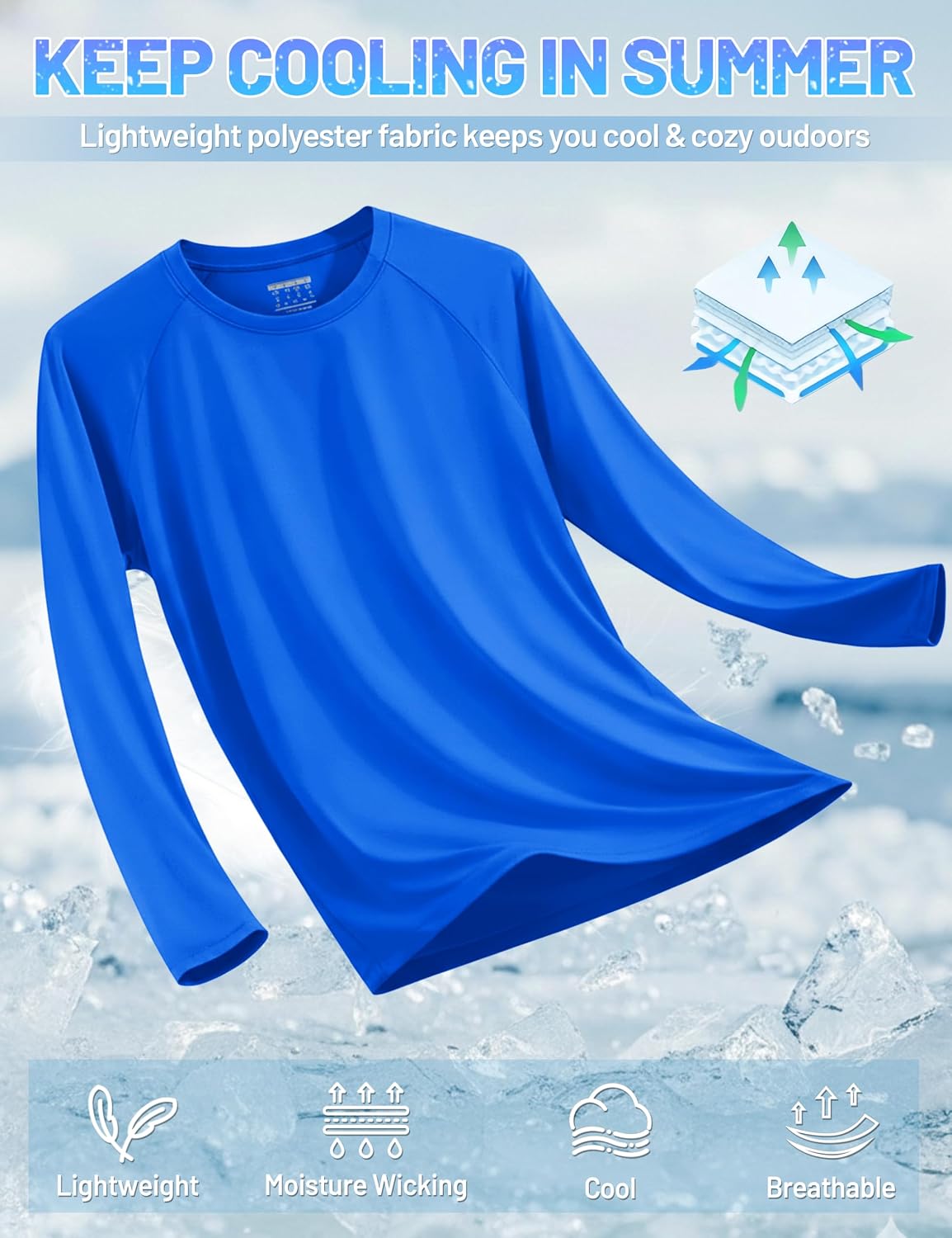 Detalle de TACVASEN Men’s UPF 50+ long sleeve UV protection T-shirt (casual outdoor hiking)