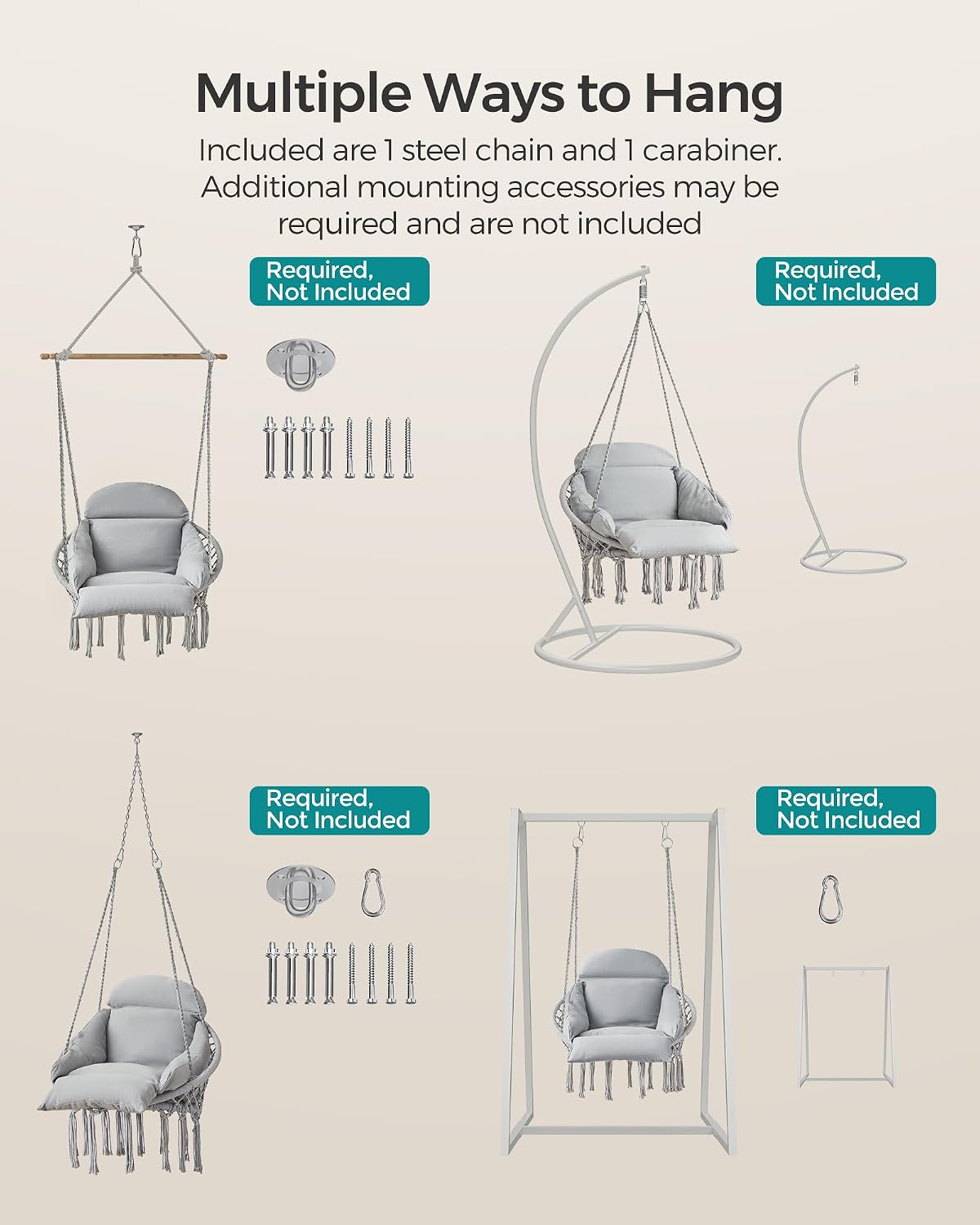 Detalle 2 de SONGMICS Hanging Chair, 264 lb Capacity
