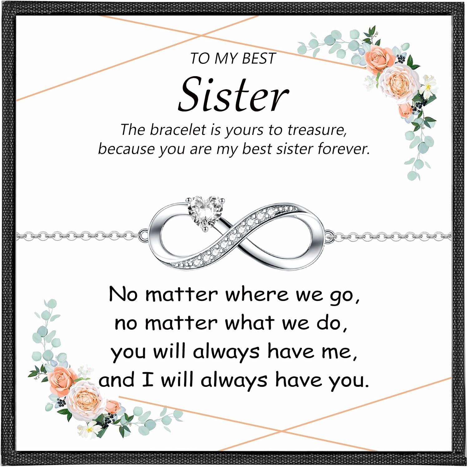 ADVIOK Infinity Bracelet for Women – 925 Sterling Silver with Heart Cubic Zirconia