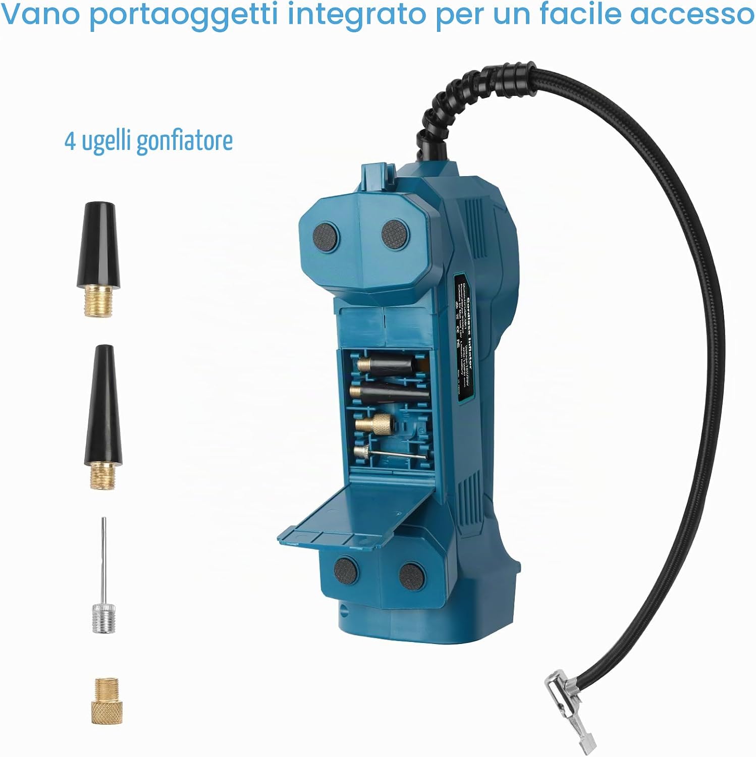 Detalle 2 de Powarobor compressore/gonfiatore portatile per batterie Makita 18V da 10,34 bar (150 PSI) con LED e spegnimento automatico