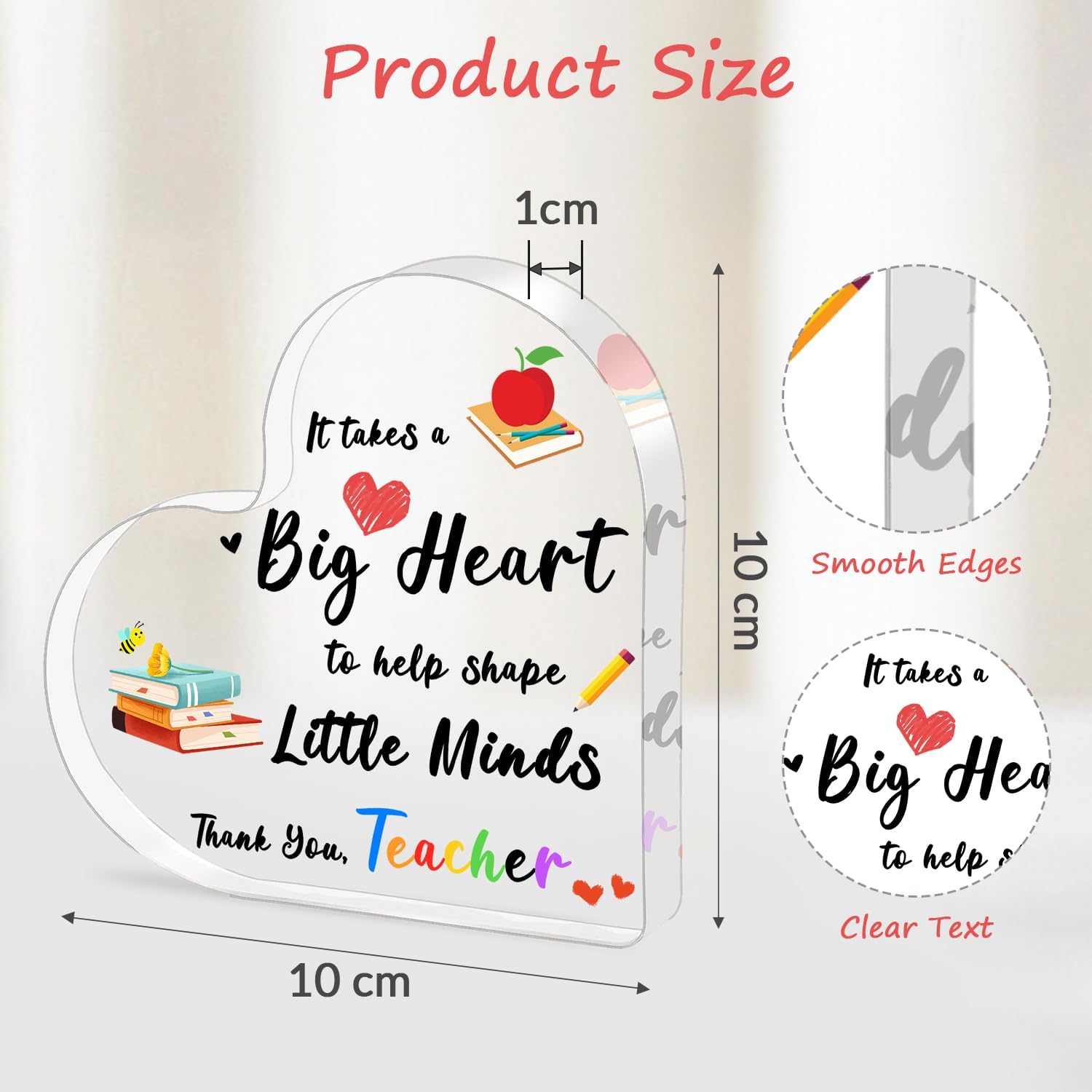 Detalle de Heart-Shaped Acrylic Teacher Plaque: A Thoughtful 'Big Heart' Gift for End of Year