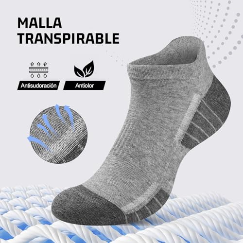 Detalle de Effeeet 10 Pares Calcetines Tobilleros de Algodón Transpirable para Hombre y Mujer (Talla 39-42)