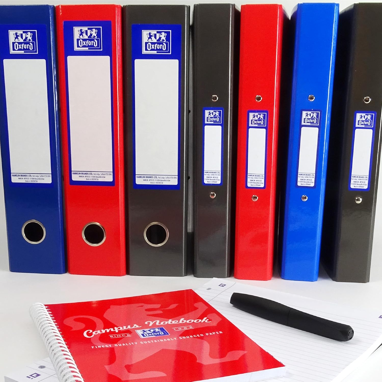 Detalle de Oxford A4 Ring Binders 3-Pack (Glossy Red, Black & Blue) 40 mm Spines