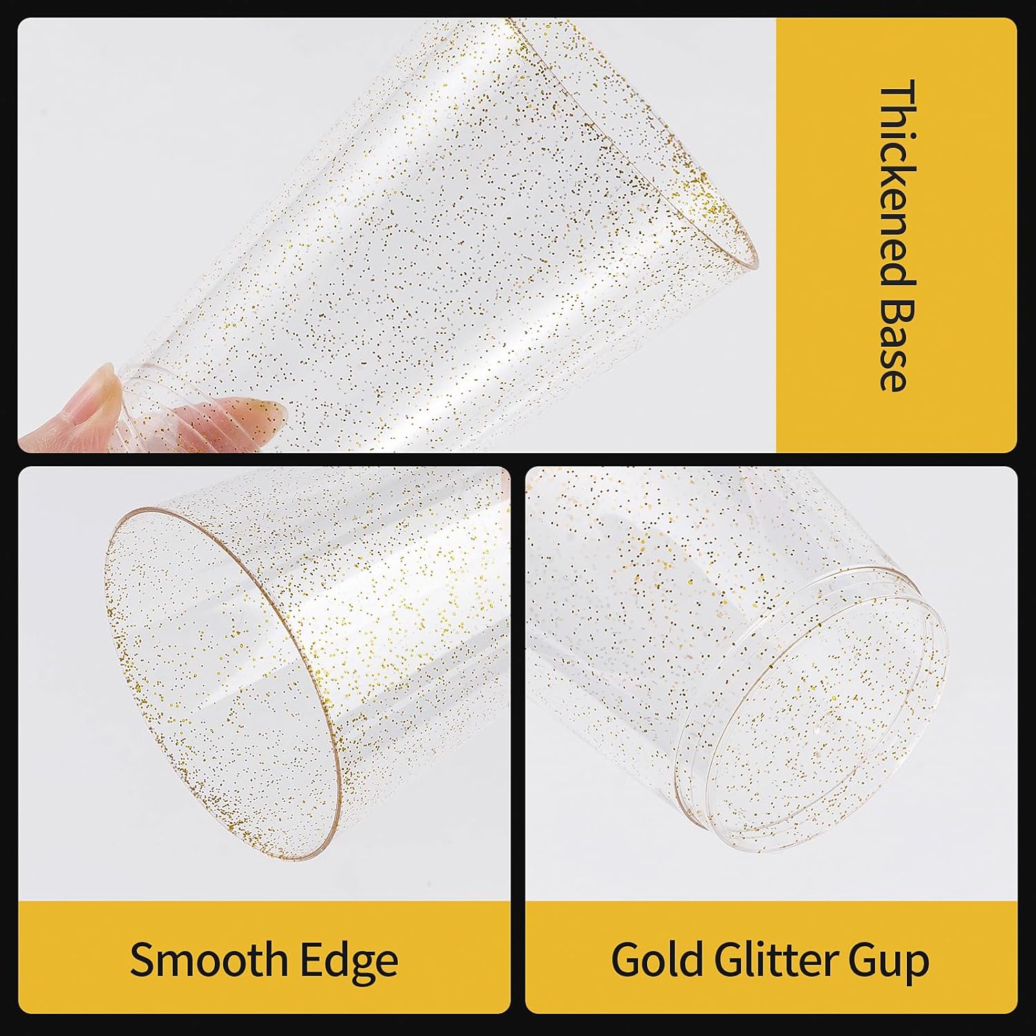 Thumbnail 3 de Goodluck 12 oz Gold Glitter Plastic Cups (200 Count) — Disposable Party Cocktail Glasses