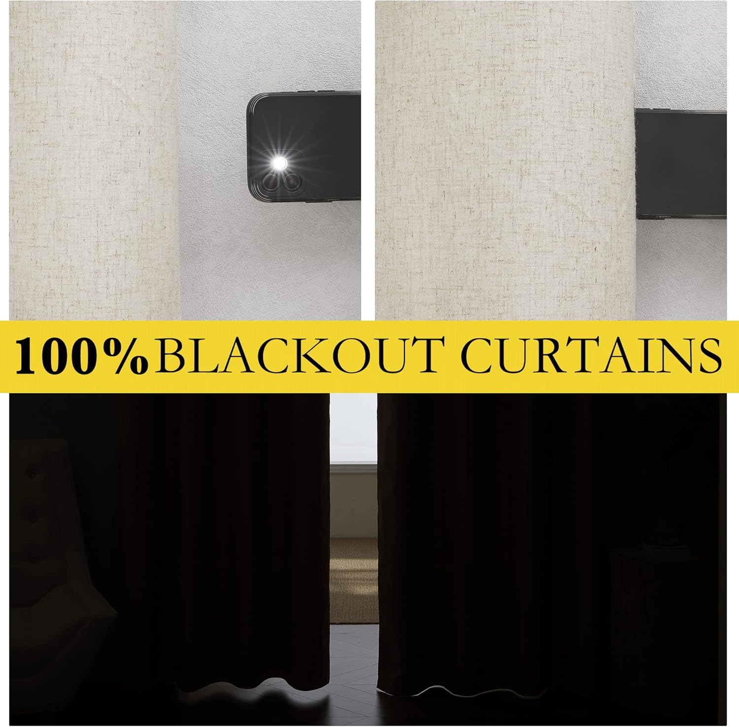 Thumbnail 2 de NICETOWN Natural 100% Blackout Linen Curtains 84" x 62" Panels (2-Pack) for Living Room