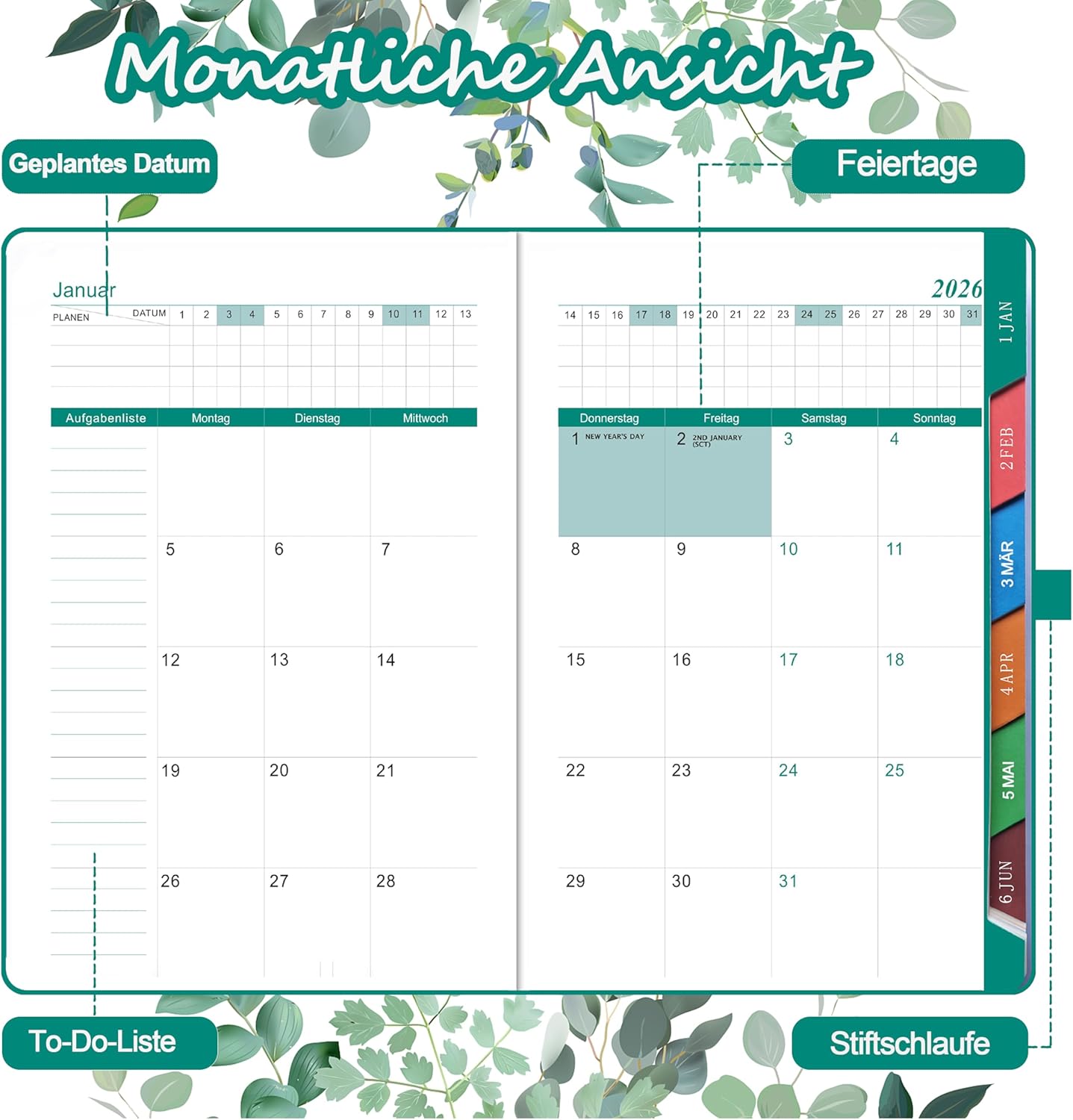 Thumbnail 5 de Kalender 2026 A5 Tageskalender 📘