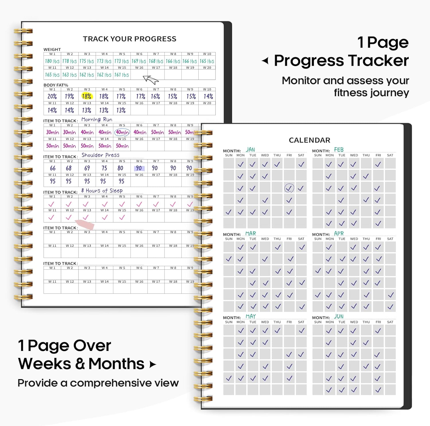 Detalle de Taja T009-Fitness-Black Workout Journal, A5 Undated Planner, 160 Pages