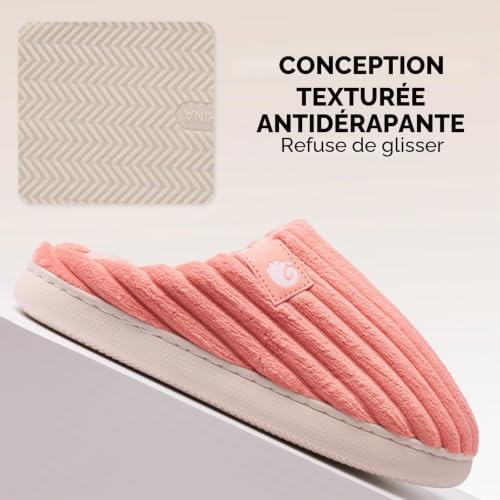 Detalle de Guyarns Chaussons d'hiver pour femmes et hommes - Confort enveloppant en mousse à mémoire de forme (Orange, EU 44/45)
