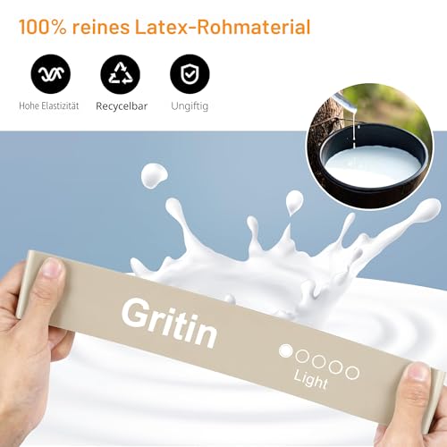 Detalle de Gritin Fitnessbänder Widerstandsbänder 5er Set – Latex, mit Übungsanleitung und Tragetasche