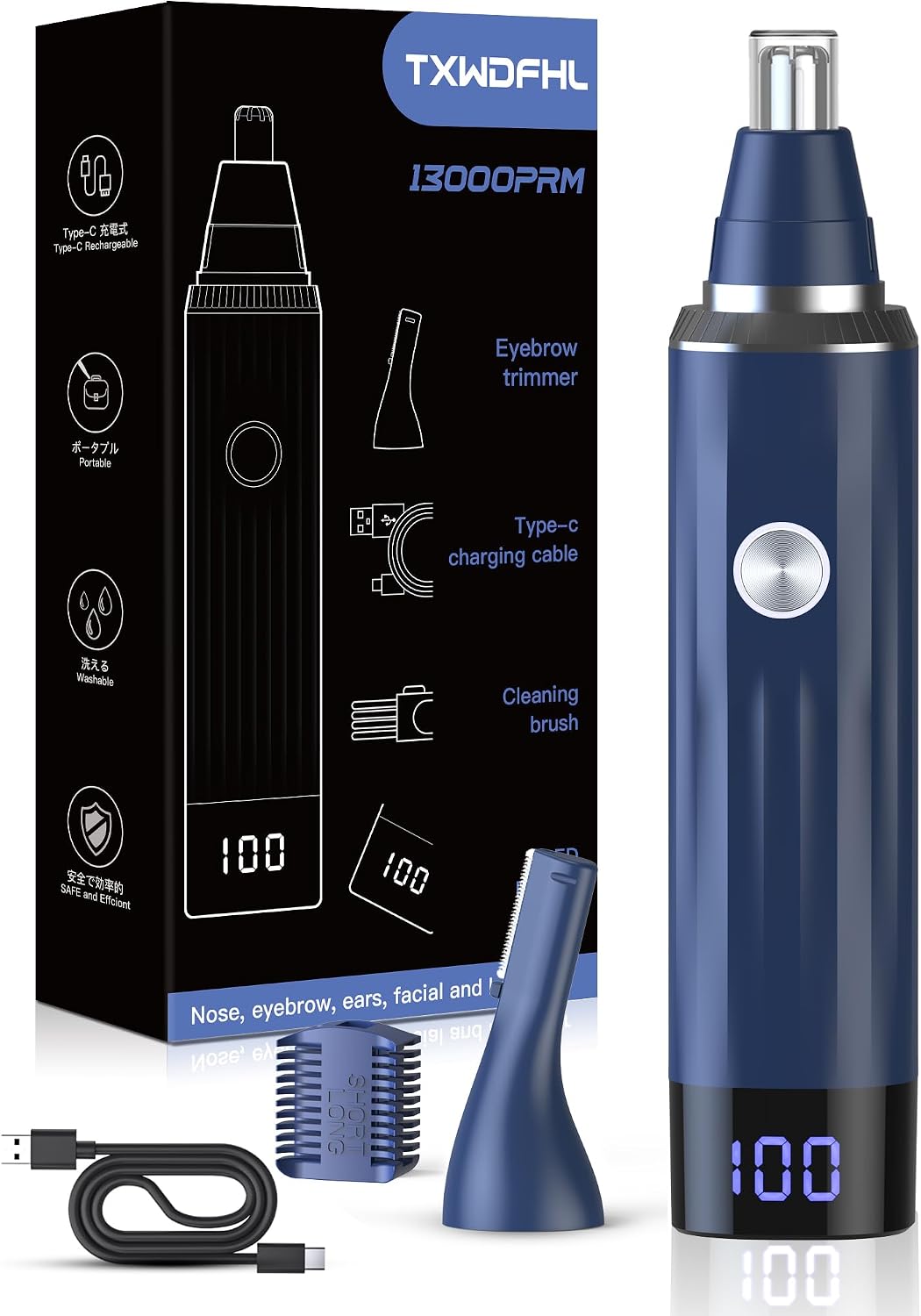 Detalle de TXWDFHL Rechargeable Nose and Ear Hair Trimmer with LED Display, 2 Heads