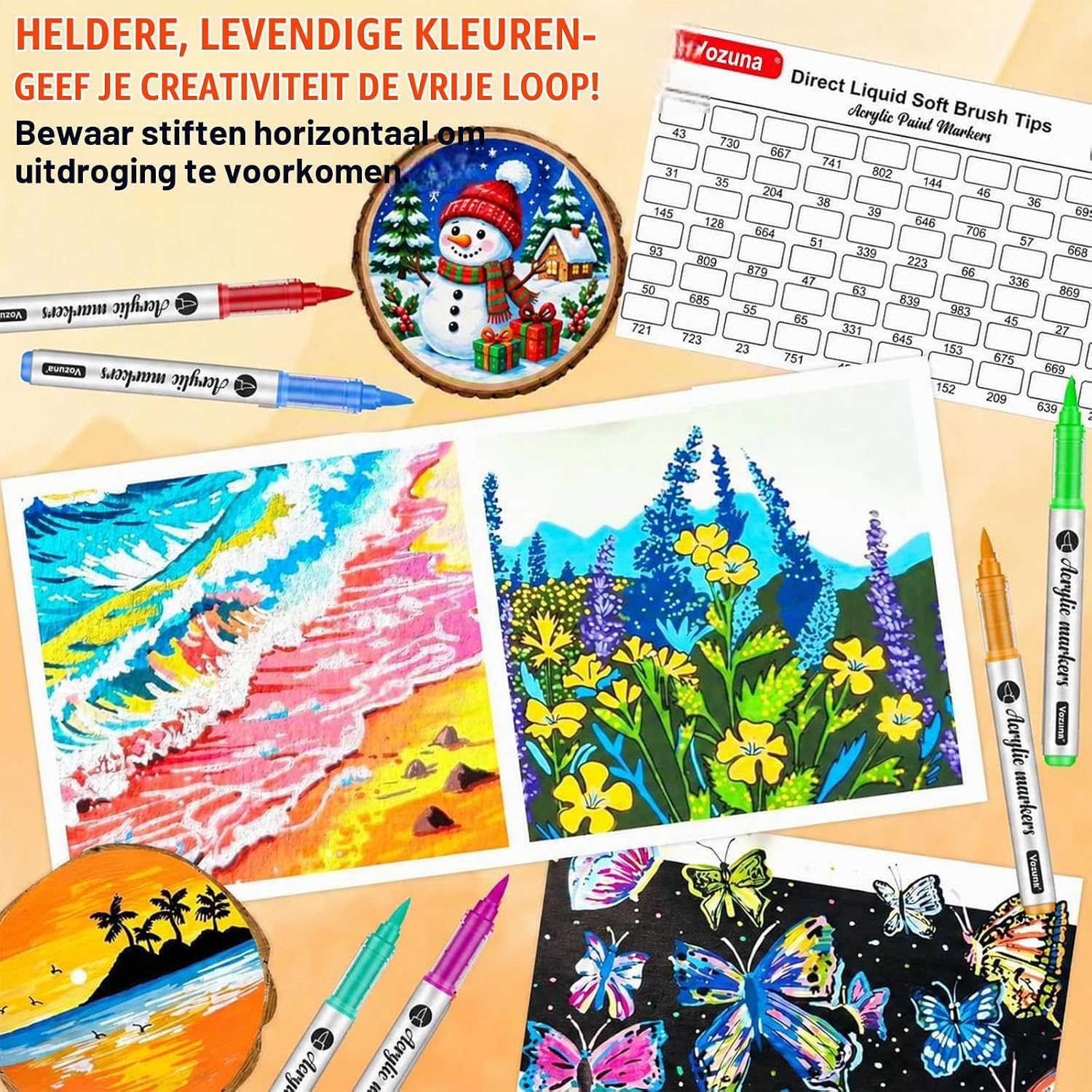 Thumbnail 4 de Vozuna 120 kleuren acrylmarkers met flexibele penseelpunt van 1–5 mm