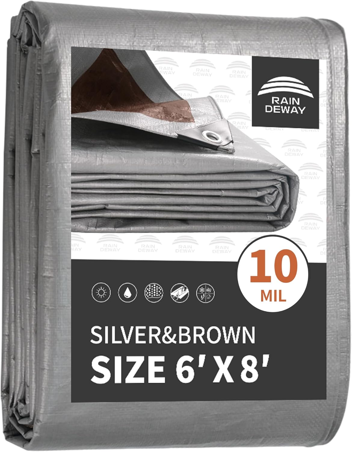 Detalle de RAINDEWAY 6x8 Feet Heavy Duty Waterproof Tarp (10Mil) with Metal Grommets and Reinforced Edges