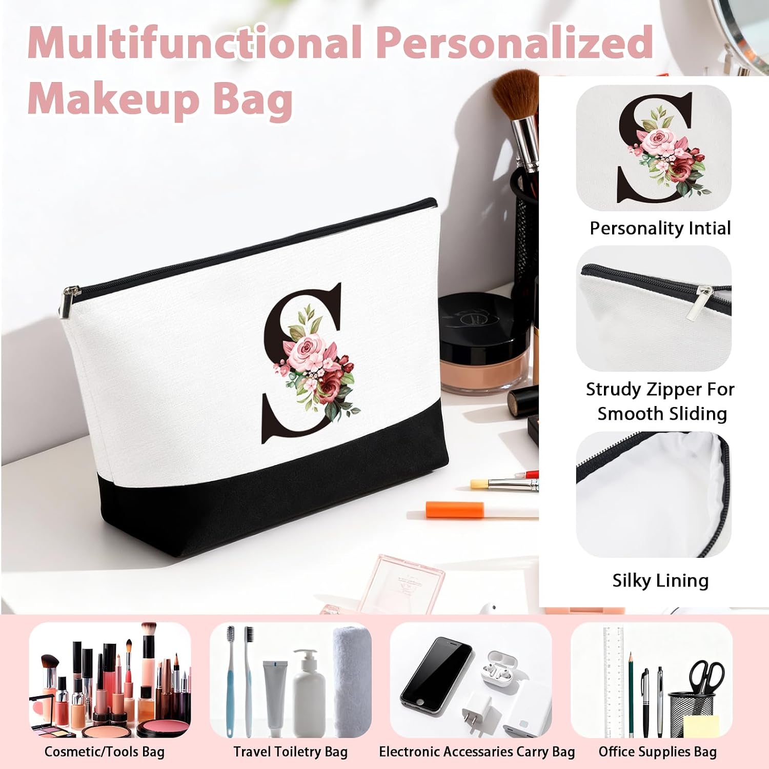 Thumbnail 3 de Birthday Gifts for Women: Initial Canvas Tote Bag & Makeup Bag (S)