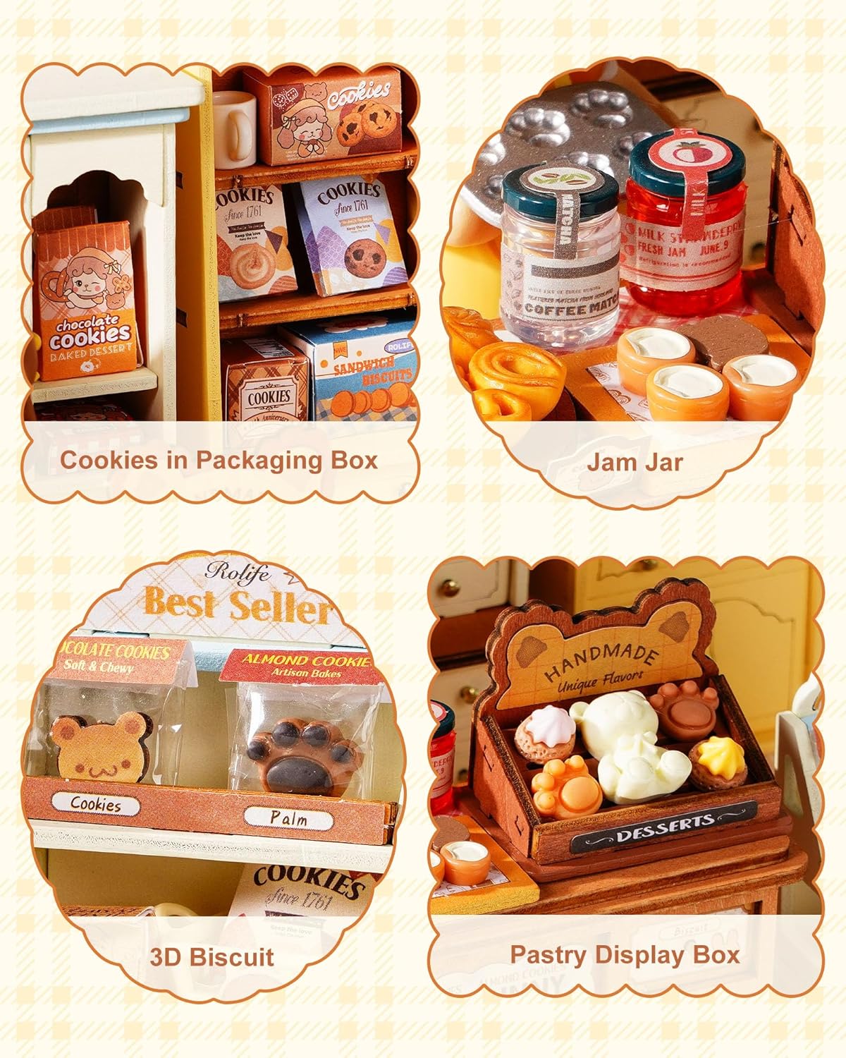 Detalle de Rolife Maison Miniature Cookii Lapin’s Boutique de Cookies (182 pièces) puzzle 3D en bois sans colle