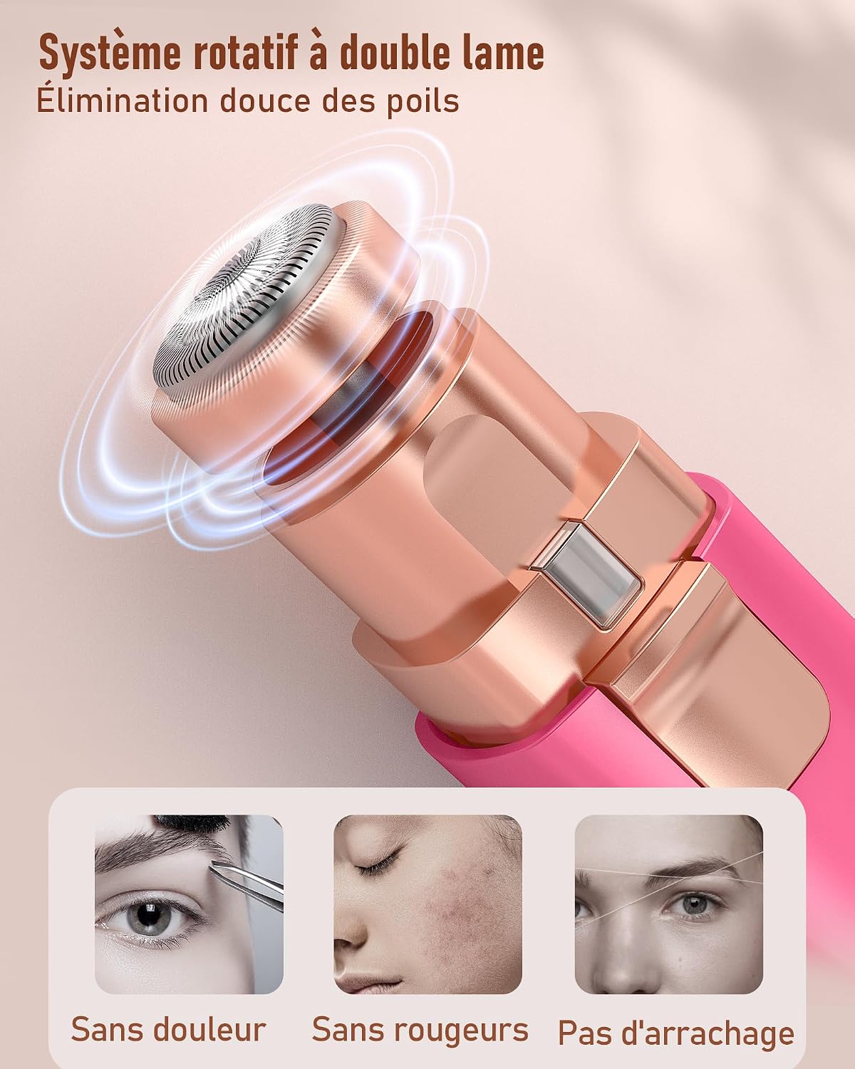 Detalle de Rasoir Visage Femme & Tondeuse à Sourcils 2 en 1 avec LED — Rechargeable, Rouge
