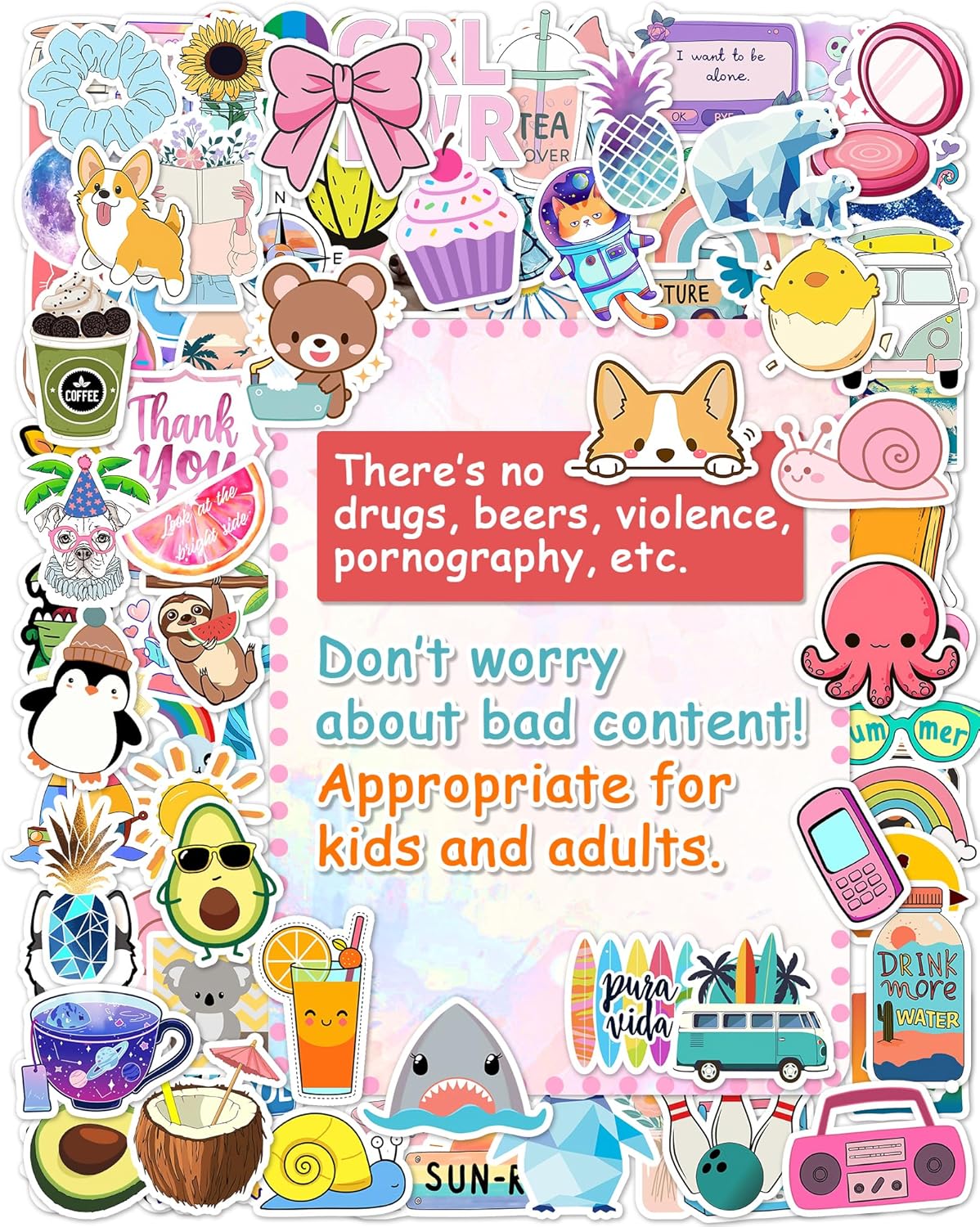 Detalle 1 de 300-Piece Waterproof Vinyl Sticker Pack for Kids, Water Bottle & Laptop Stickers (Cute School Designs)
