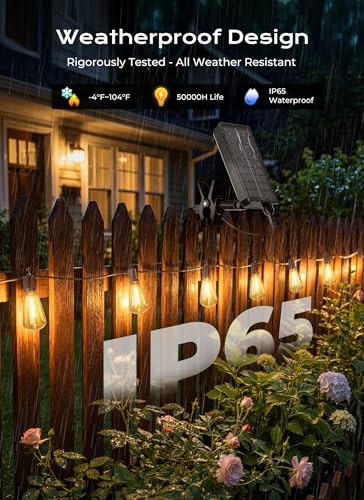 Detalle de Brightown 52FT Solar String Lights Outdoor Waterproof – 26Hrs Runtime