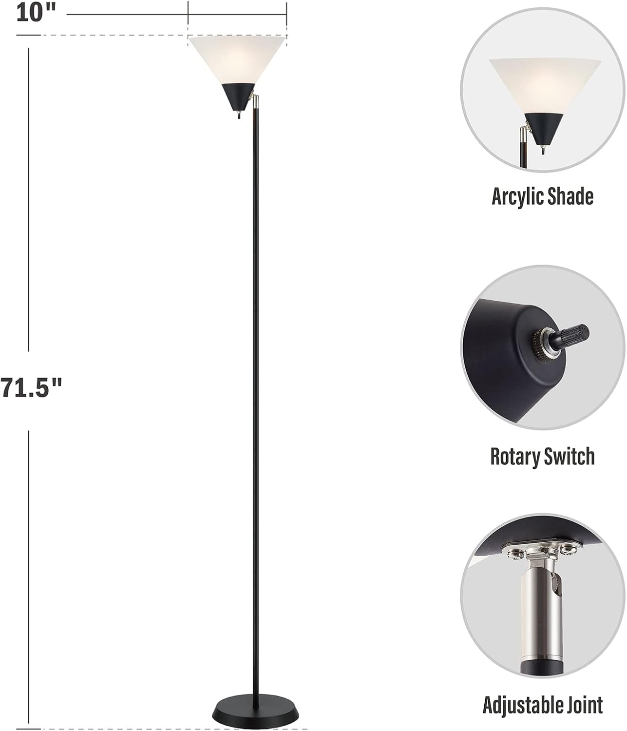 Thumbnail 1 de lianheng Torch floor lamp with rotatable head and E27 bulb holder (no bulb included)