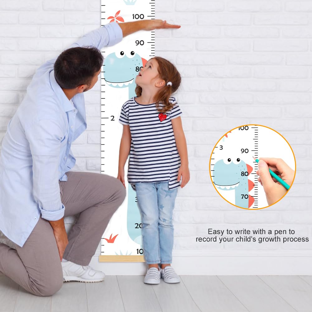 Detalle 2 de Aolso Kinder Messlatte – Dinosaurier Wachstumsdiagramm aus Canvas, 21 x 195 cm