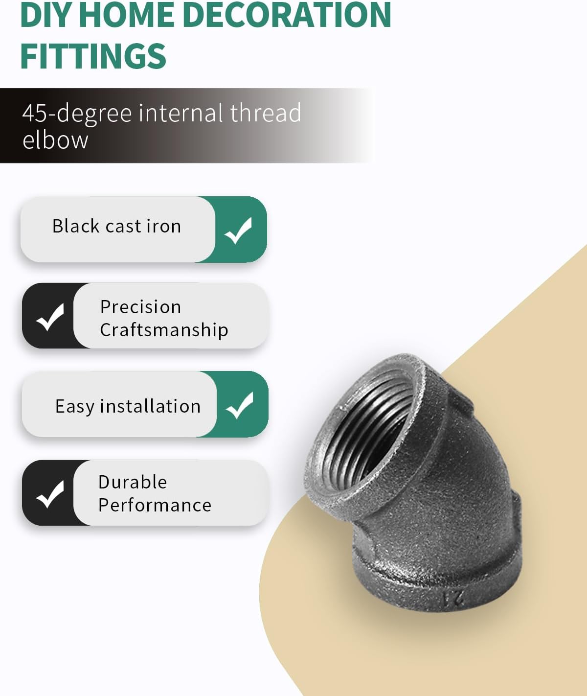Detalle 2 de SNGSPK Cast Iron Pipe Elbow, 1/2 Inch