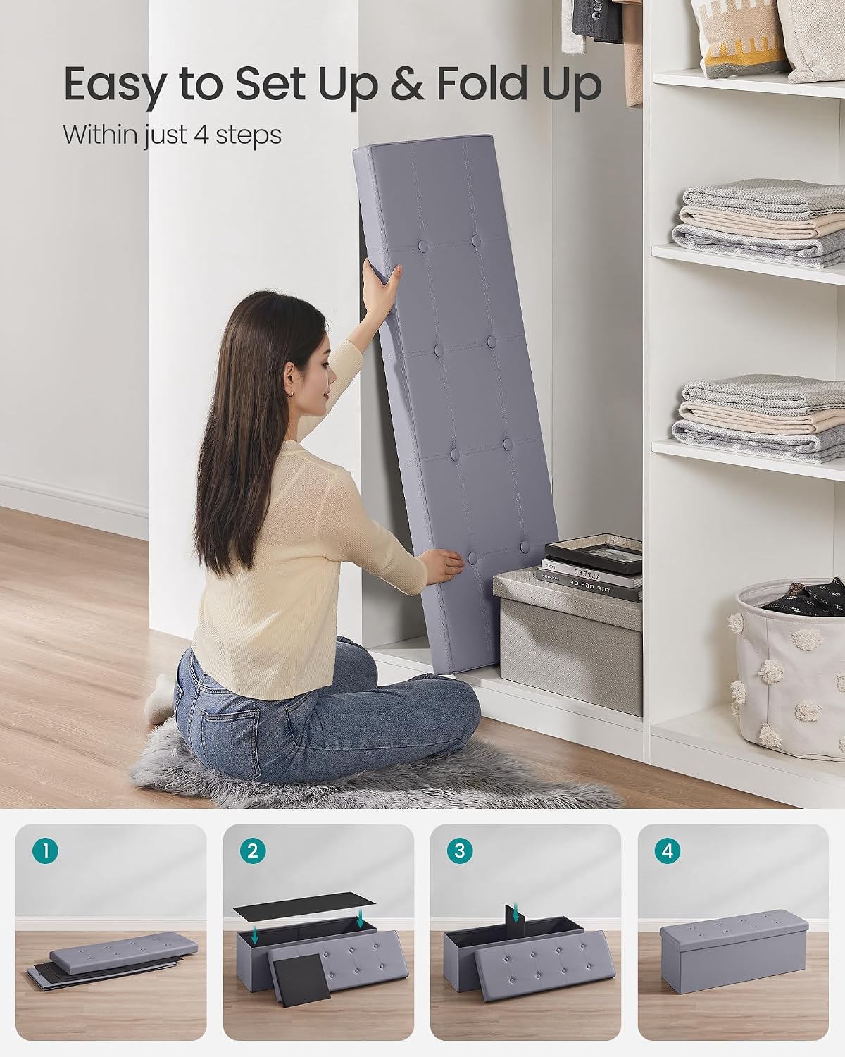 Detalle de SONGMICS Storage Ottoman Bench, 43.3-Inch