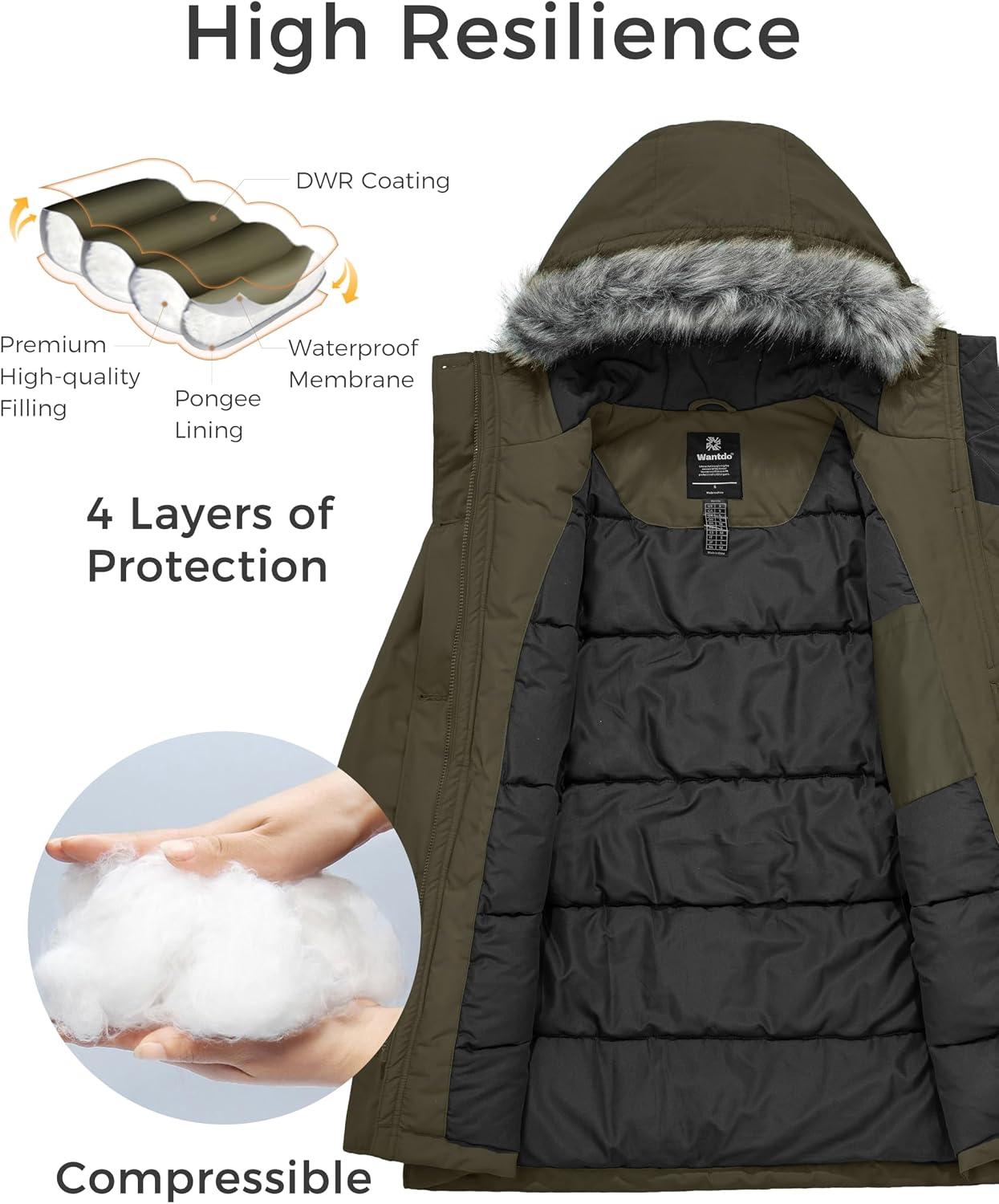 Detalle de Wantdo W-A-536 Women's Waterproof Winter Parka with Removable Hood