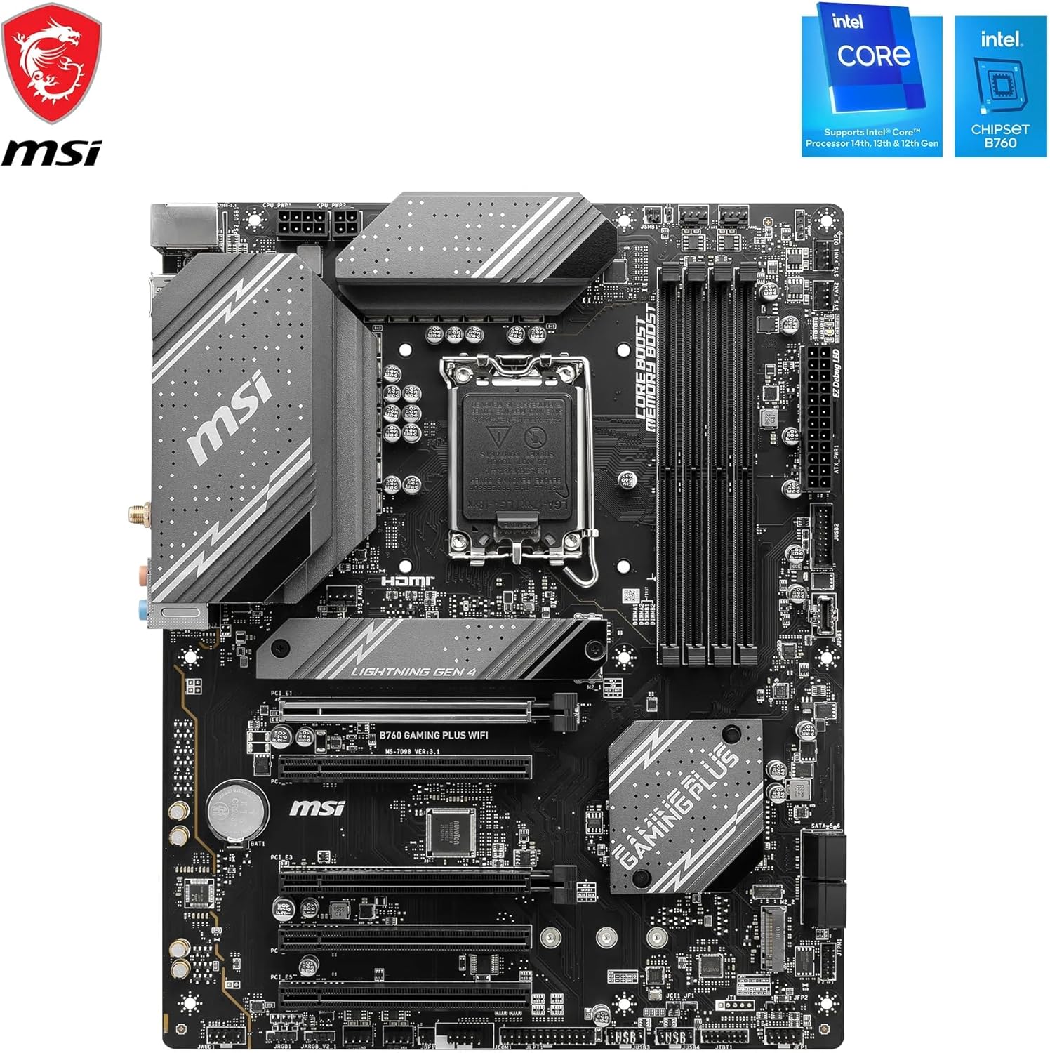 Thumbnail 1 de MSI B760 GAMING PLUS WIFI (ATX) LGA 1700 motherboard with Wi‑Fi 6E and DDR5 support