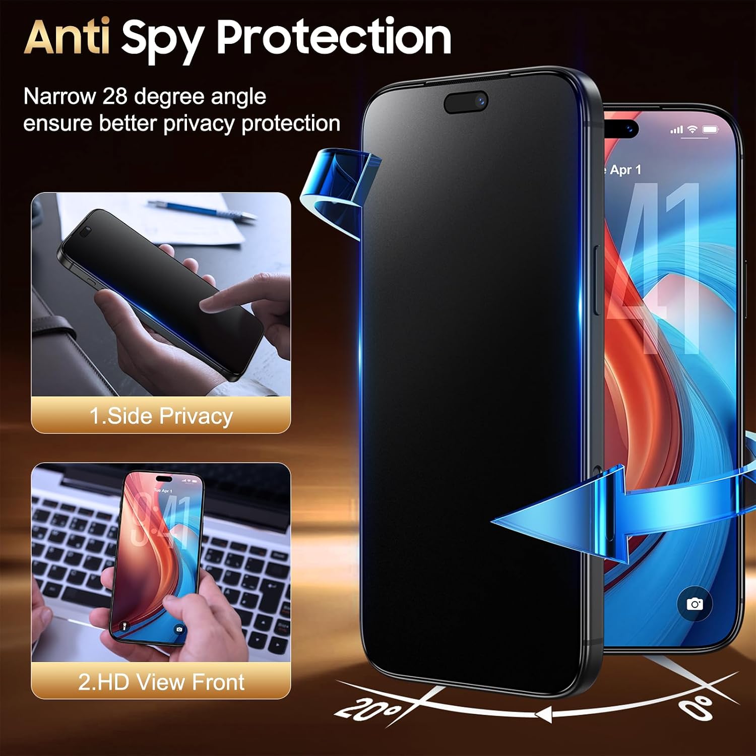 Detalle de UniqueMe iPhone 18 Pro Matte Privacy Screen Protector, 2-Pack