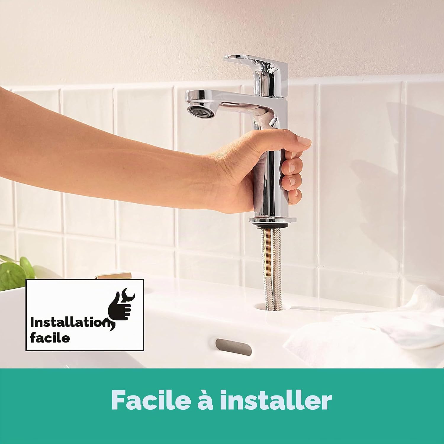 Detalle 2 de Hansgrohe Rebris S – Mitigeur de lavabo avec tirette et vidage, Chrome – 109 mm, EcoSmart et CoolStart