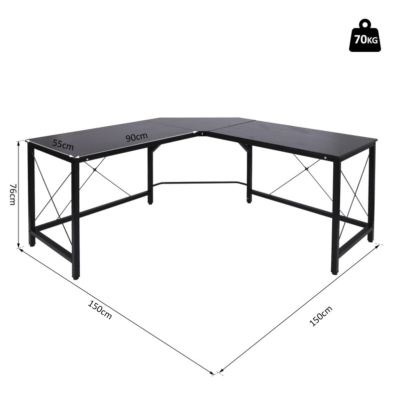 Thumbnail 1 de HomCom Escritorio en L con Marco de Acero 150x150x76 cm – Negro