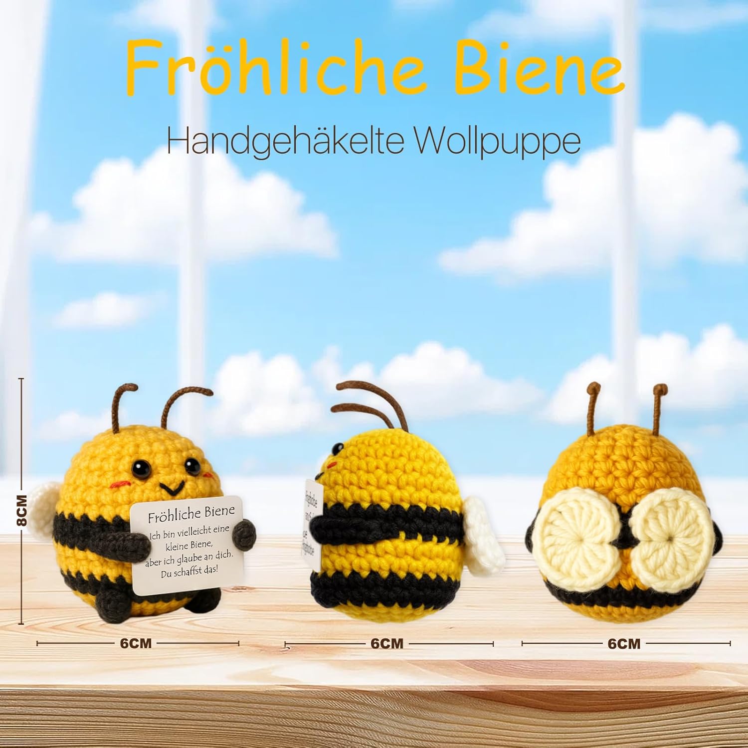 Thumbnail 2 de Farbeele Fröhliche Biene und Glücksbringer-Schlüsselanhänger – handgefertigter Mutmacher mit Mini-Karten, pocket size