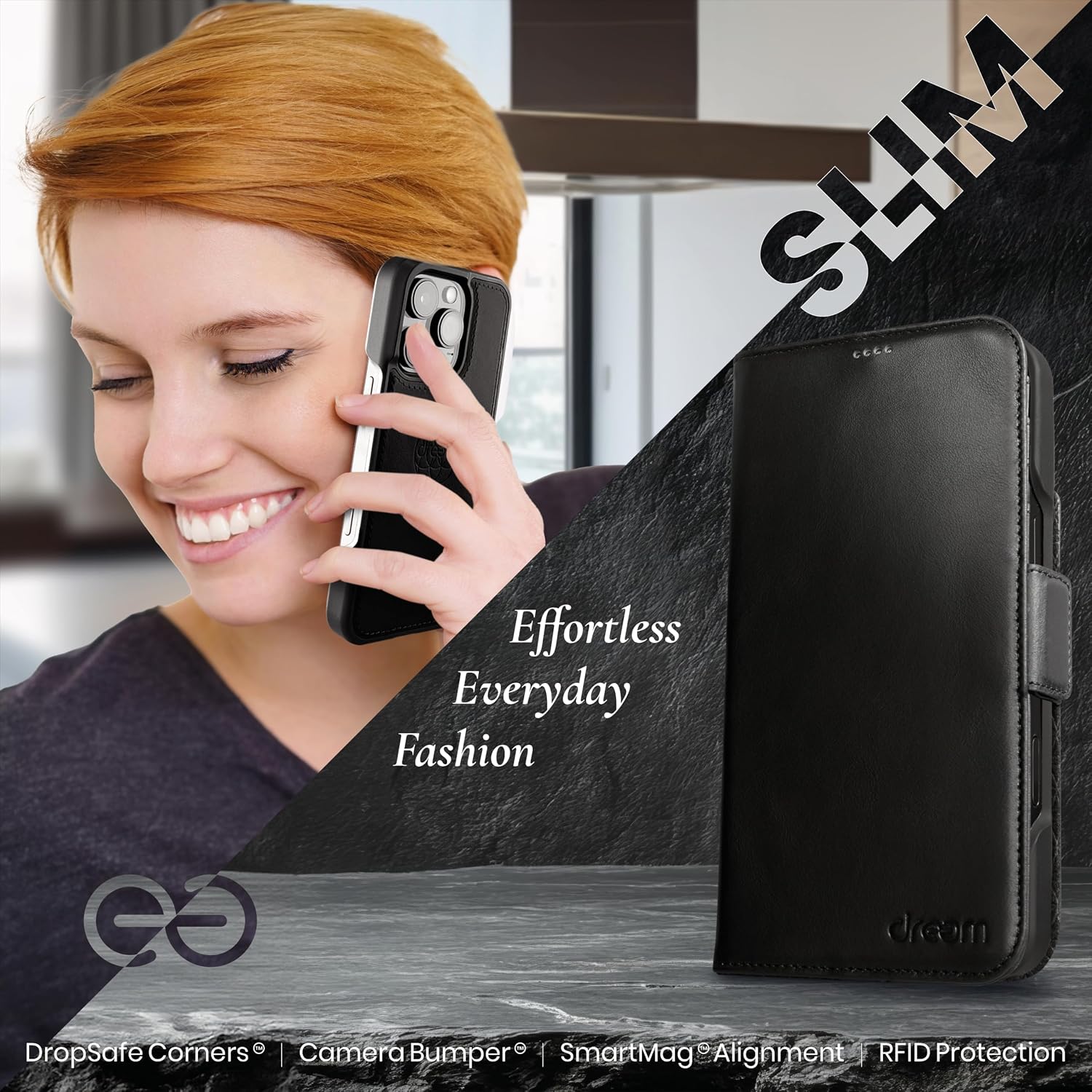 Detalle de Dreem Wallet Case for iPhone 16 Pro Max with 3-Way Kick-Stand and RFID Blocking