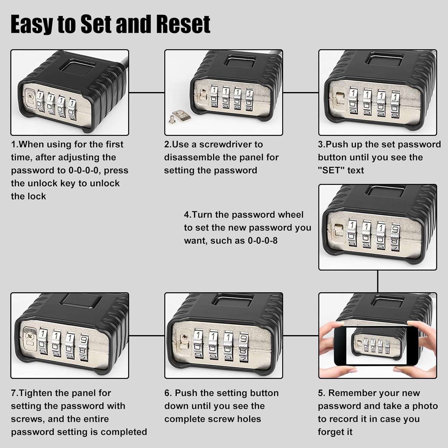 Thumbnail 3 de Diyife Heavy Duty 52mm 4-Digit Combination Padlock with Weatherproof Stainless Shackle (8mm)