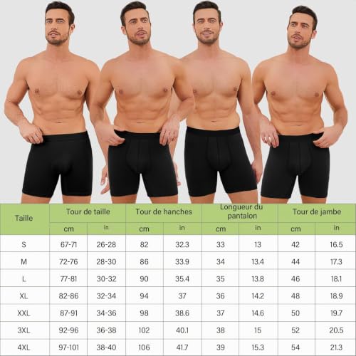 Detalle 2 de PUTUO Boxers Homme Longs en Bambou – Lot de 6 Sans Étiquette avec Poche 3D, Noir