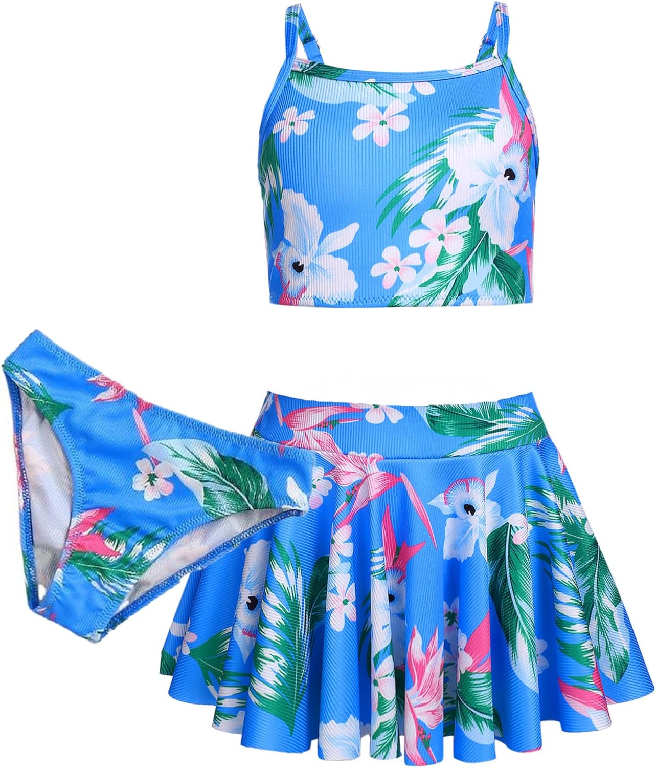 Thumbnail 6 de Arshiner Mädchen Bikini Set 3er Sommer Badeanzüge – Tankini mit Rock, Blumendruck, für Mädchen 5–15 Jahre
