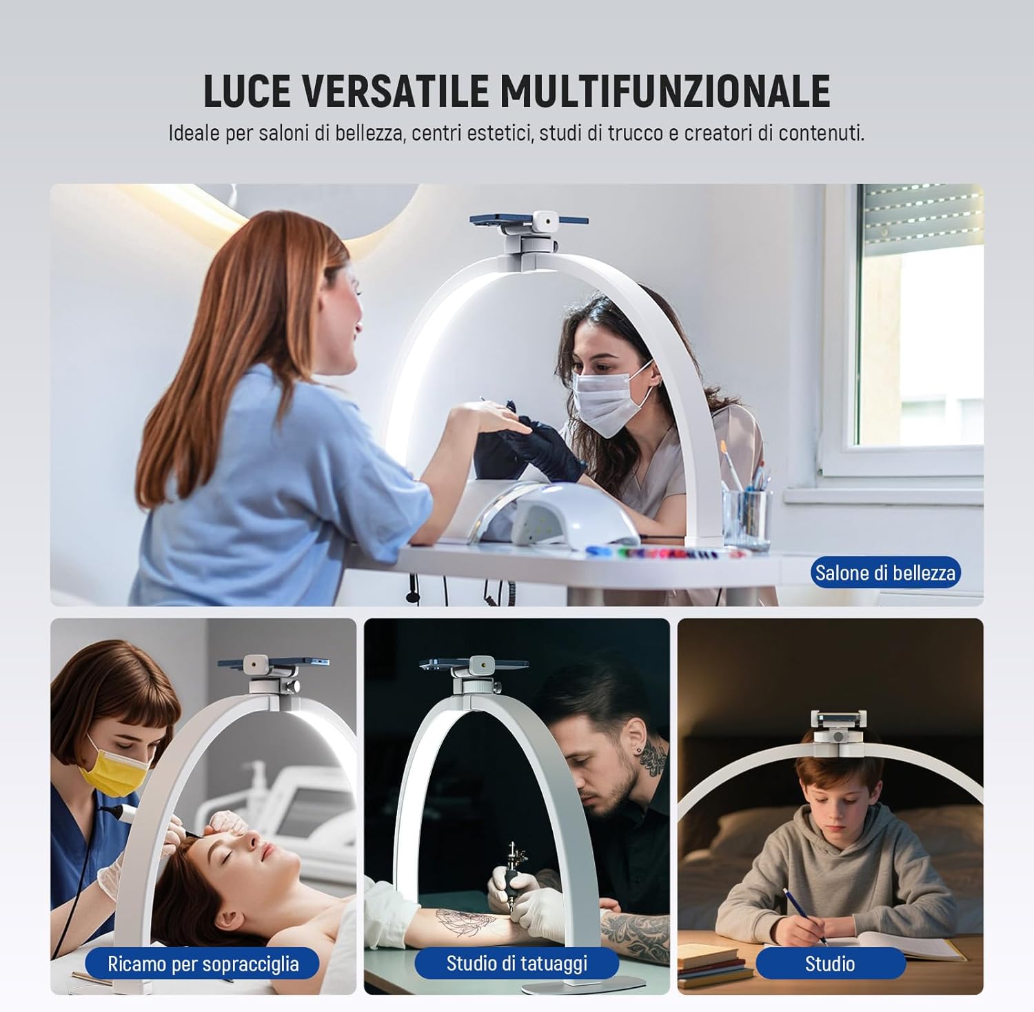 Thumbnail 6 de NEEWER BASICS HM02-D Lampada per unghie a mezzaluna da scrivania LED 29” da 36W con portatelefono