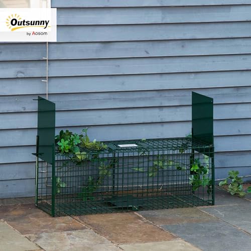 Detalle de Outsunny Trampa para Animales Vivos con 2 Puertas – Jaula de Captura Metálica 80x25x30 cm (Verde Oscuro)