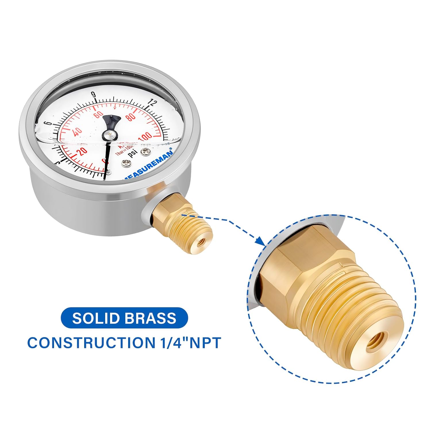 Thumbnail 2 de MEASUREMAN 0-15 PSI Liquid-Filled Air Gauge Kit for Oil-Fired Heaters