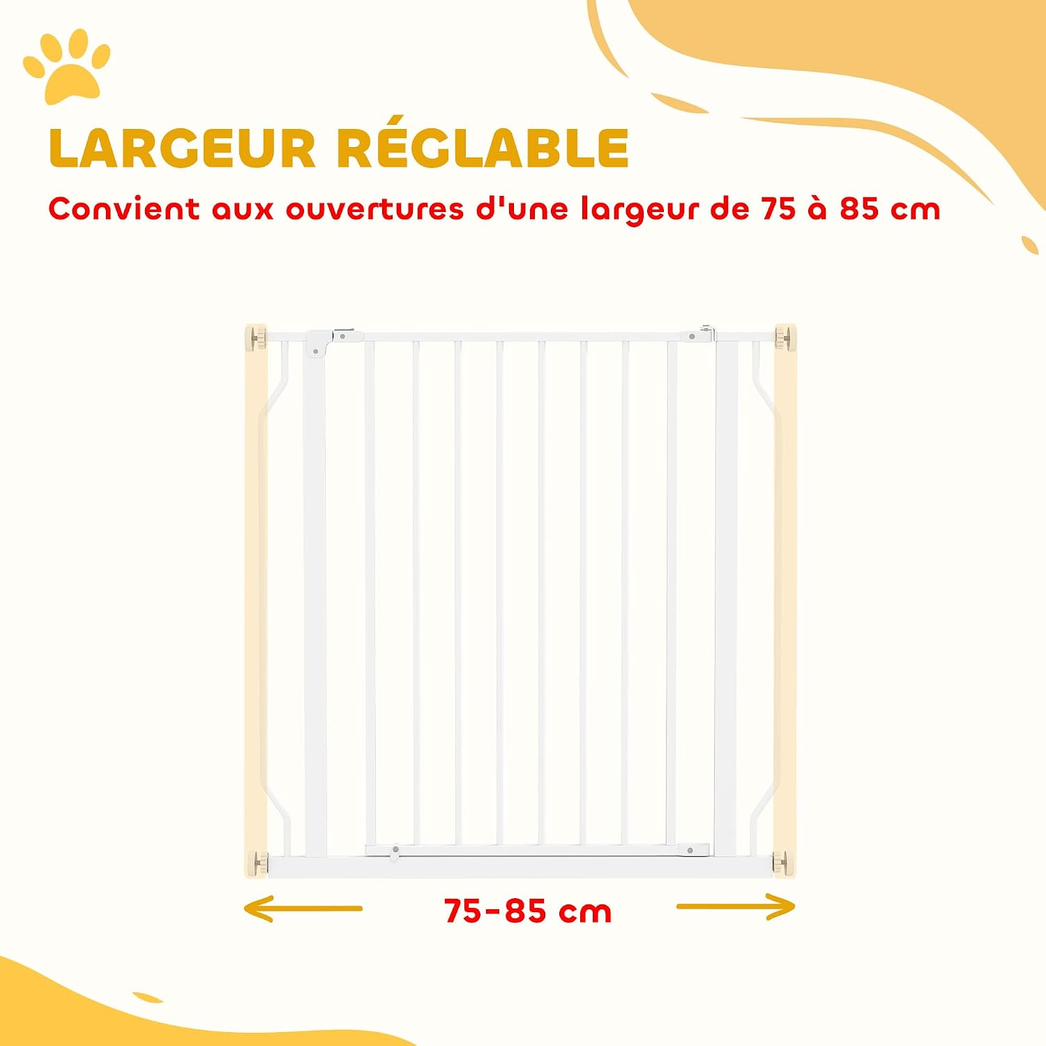 Detalle 2 de PawHut Barrière de sécurité pour chien extensible 75–85 x 76 cm (montage à pression, acier et ABS) pour escaliers et couloirs