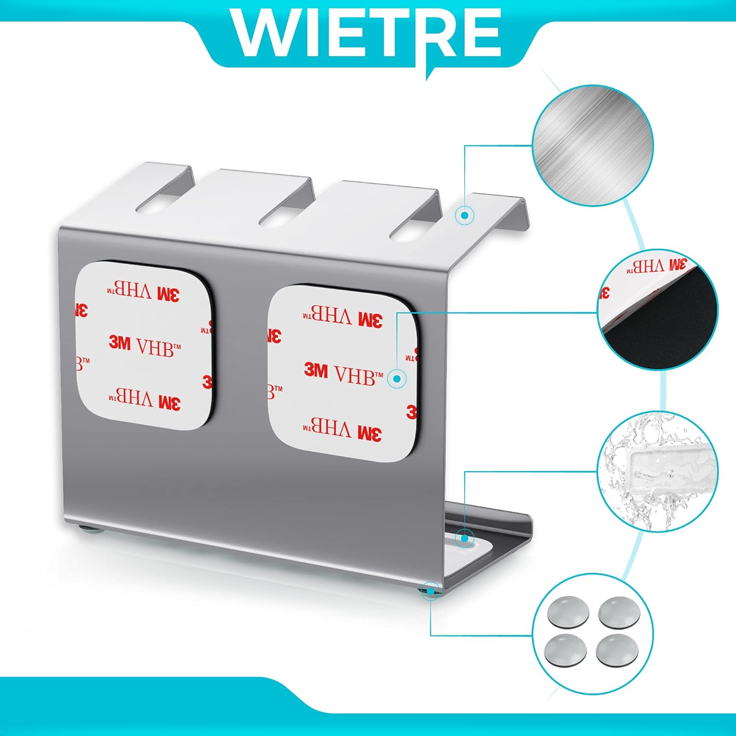 Detalle de WIETRE Portaspazzolini in acciaio inossidabile con vaschetta raccogliegocce – 3 pezzi, compatibile con Oral-B, iO, Philips Sonicare, Waterpik e Fairywill