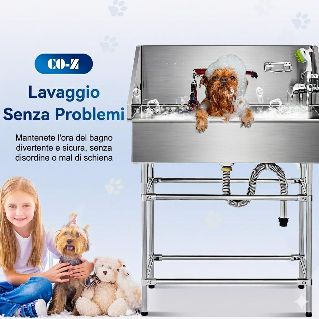 Detalle de CO-Z Vasca da Bagno per Cani Extra Elevata 86 cm – Toelettatura Professionale in Acciaio Inox