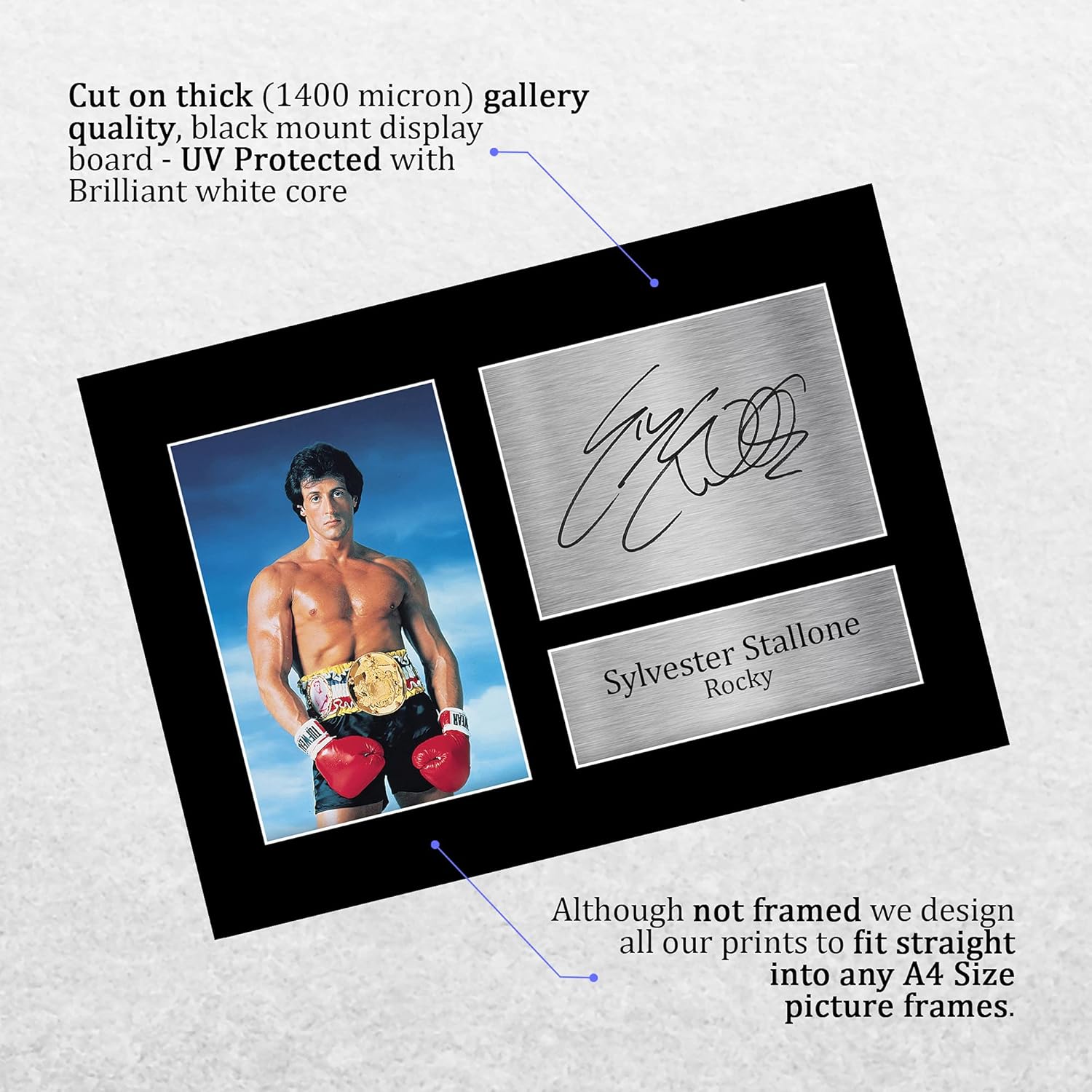 Thumbnail 2 de HWC Trading Sylvester Stallone “Rocky” A4 Signed Photo Print Gift Display (unframed)