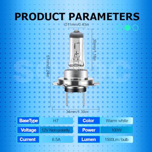 Detalle de SOFOC H7 Bulb 12V PX26D 64210 — Phare de Voiture Blanc Chaud 2000 Lumens, 100W (2 pièces)