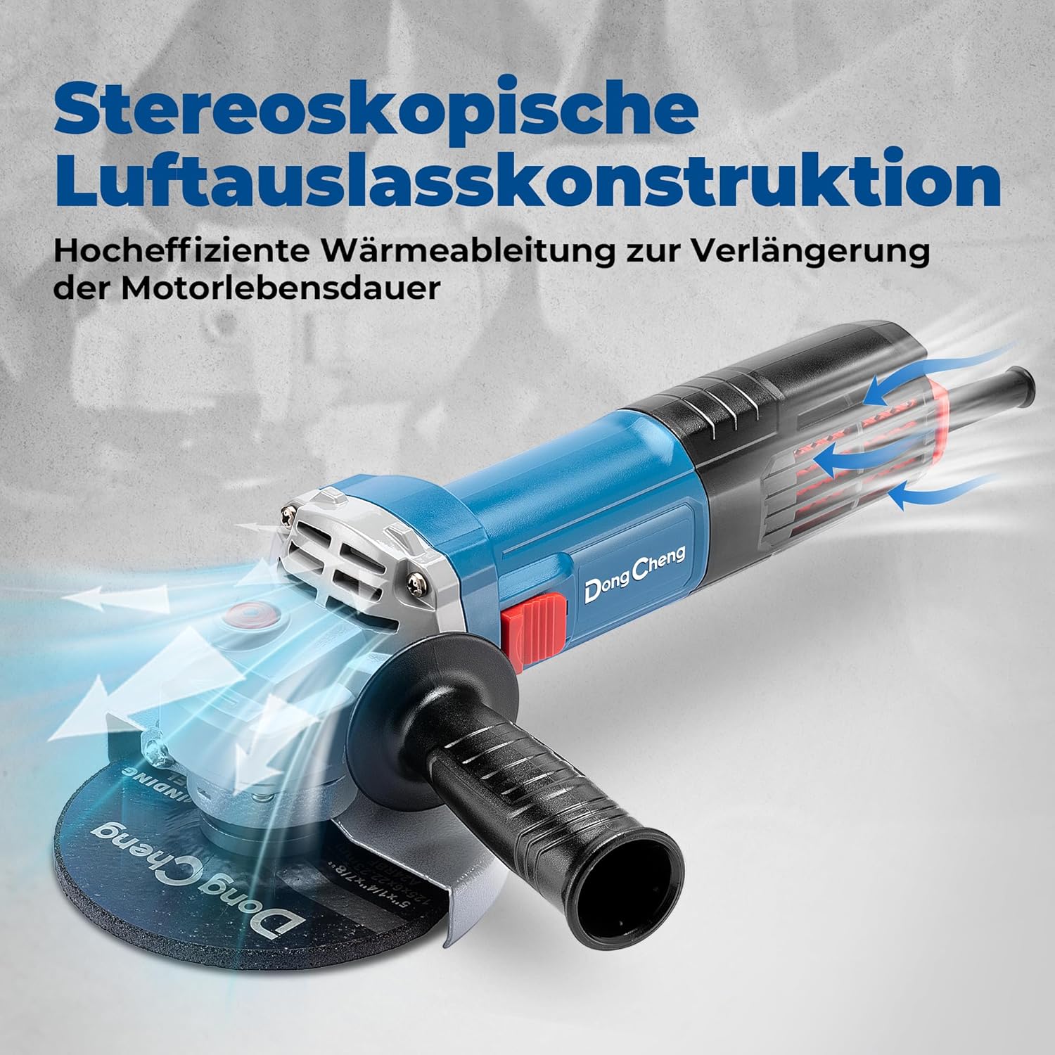 Detalle 2 de DongCheng Winkelschleifer 1100W, 125mm – kompakter Kraftpaket mit Schnellverschluss und umfangreichem Zubehör