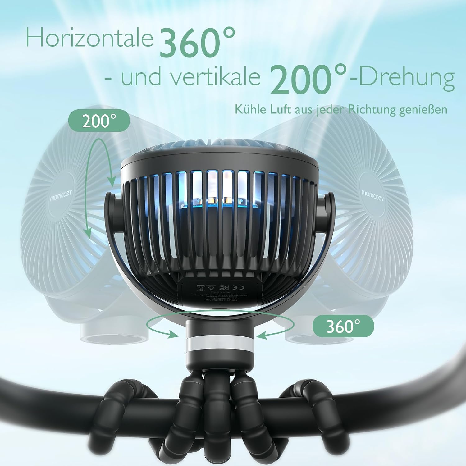 Thumbnail 5 de Momcozy Tragbarer Kinderwagen-Ventilator mit LED-Nachtlicht und 360° Drehung