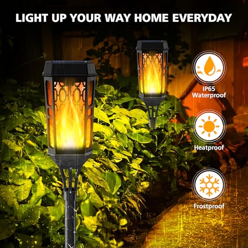 Detalle de Joltix Luces de llamas solares para exterior (8 piezas, 12 LED) antorcha danzante IP65 en amarillo