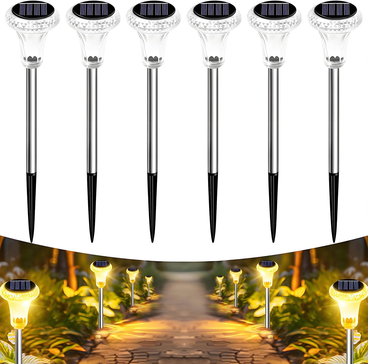 Detalle de Anmossi DC-CP101 solarlampen voor tuinpaden, set van 6, warm wit, IP65