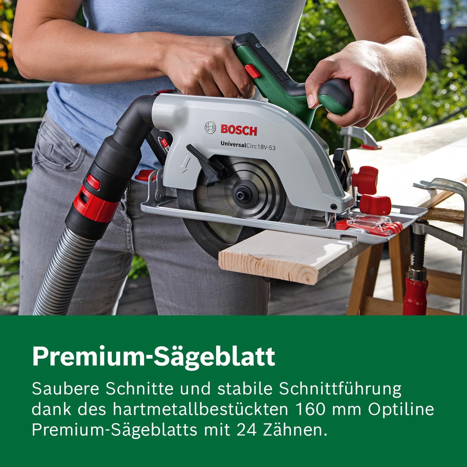 Detalle de Bosch Akku-Kreissäge UniversalCirc 18V-53 inkl. Führungsschienenset (Amazon Edition) – ohne Akku