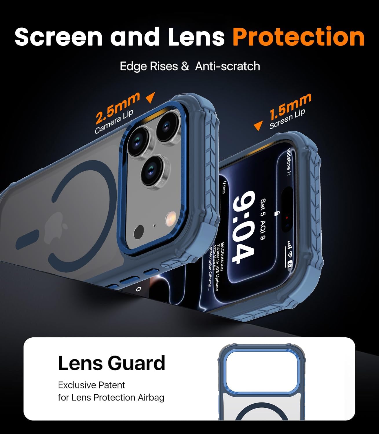 Detalle de DEERLAMN IP17PROCASE01 Magnetic iPhone Case, Matte Blue, MagSafe-Compatible